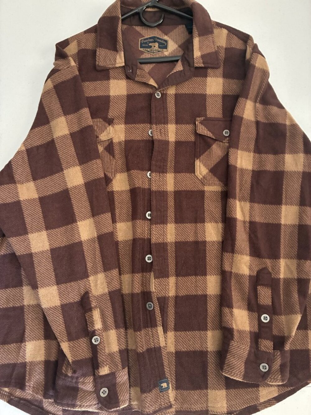 Freedom Foundry Men's XXL Brown Tan Buffalo Check Fleece Shirt Jacket Shacket